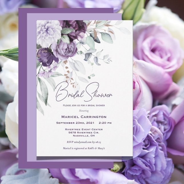 Invitación Morado Floral acuarela moderna ducha de novia (Subido por el creador)