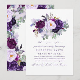 Invitación Morado Floral acuarela Romántico Partido de Gradua