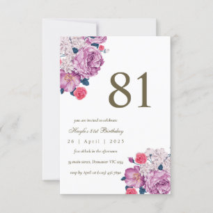 Invitación Morado Floral Botánica Moda simple 81º cumpleaños