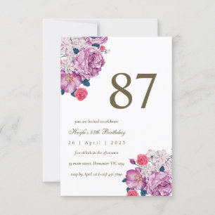Invitación Morado Floral Botánica Moda simple 87º cumpleaños