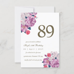 Invitación Morado Floral Botánica Moda simple 89º cumpleaños