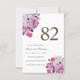 Invitación Morado Floral Botánica Simple Moda 82º cumpleaños