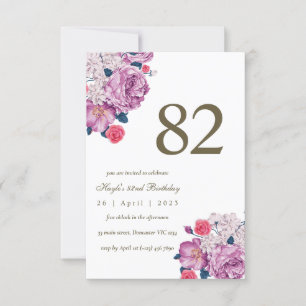 Invitación Morado Floral Botánica Simple Moda 82º cumpleaños