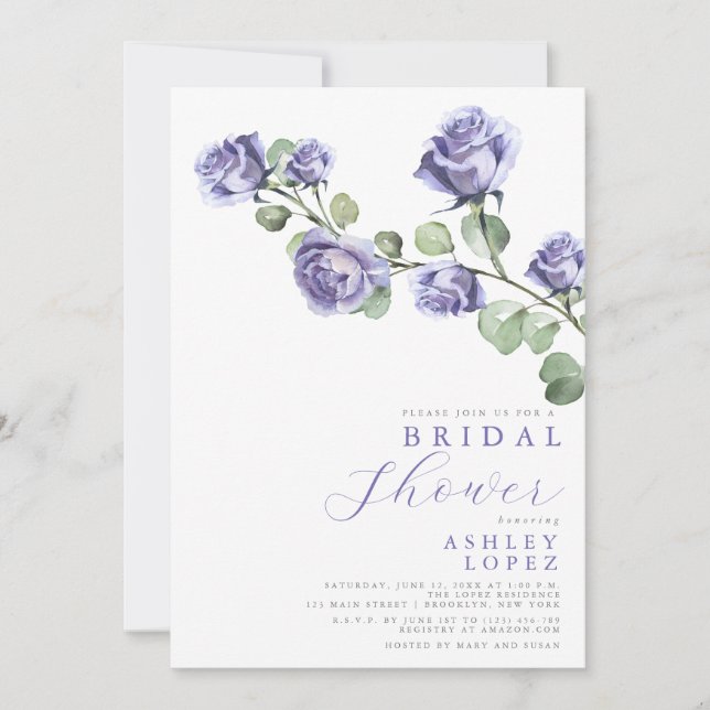 Invitación Morado Floral Elegante Ducha Mínima Bridal (Anverso)