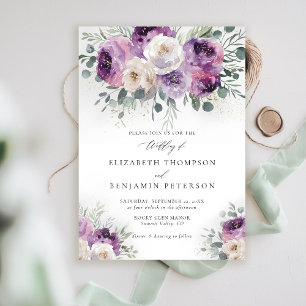 Invitación Morado Floral Eucalyptus Elegante Boda