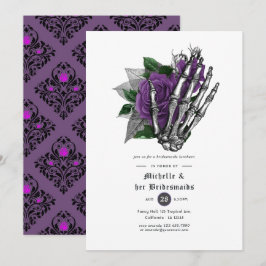 Invitación Morado Floral Gótica Skulls Bridesmaids Luncheon