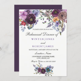 Invitación Morado Floral Invierno Ensayo Cena