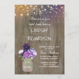Invitación Morado Floral Mason Jar Rustic Barn Brin Shower