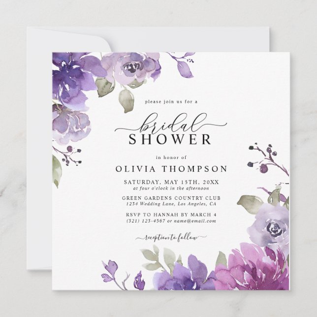 Invitación Morado Floral Mauve Lilac Dusty Bridal Shower Inv (Anverso)