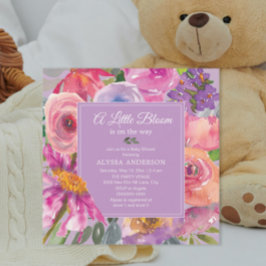 Invitación Morado Floral Rosa Pequeño Bloom Baby Shower