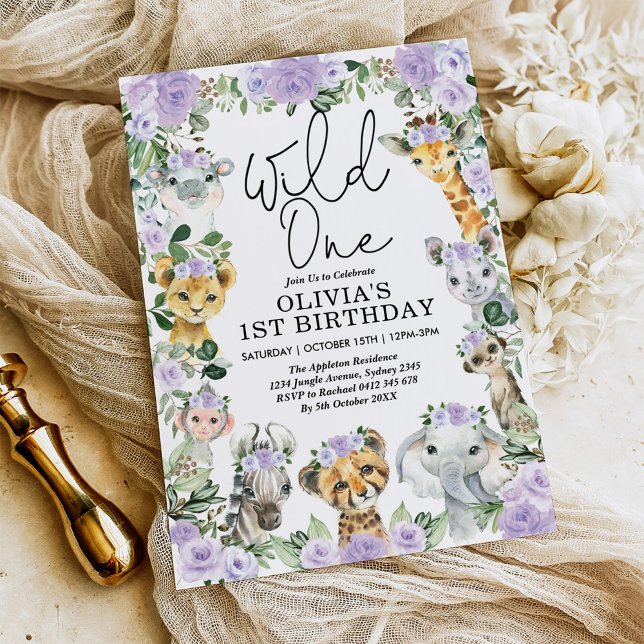 Invitación Morado Floral salvaje Una jungla Safari Chica de c (Subido por el creador)