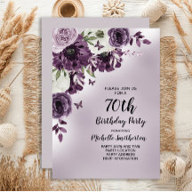 Morado Flores Blancas Mariposas 70 cumpleaños