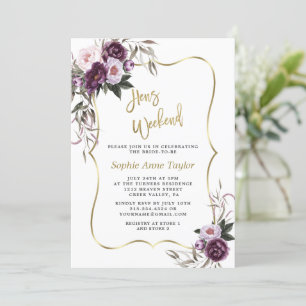 Invitación Morado Flores Oro Hens Bachelorette Weekend