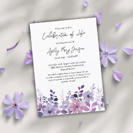 Invitación Morado Flower Floral Celebración del funeral de la