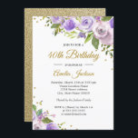 Invitación Morado Gold Sparkle Floral 40th Birthday Invite<br><div class="desc">Más invitaciones florales de cumpleaños en la Pequeña Tienda Bayleigh!</div>
