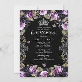 Invitación Morado gótico y Moody Florals Quinceañera