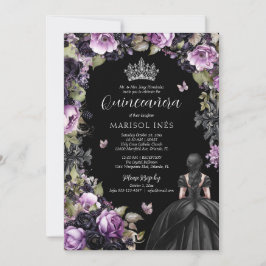 Invitación Morado gótico y Moody Florals Quinceañera