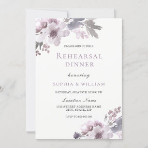 Invitación Morado Invierno Acuarela Floral Ensayo Cena