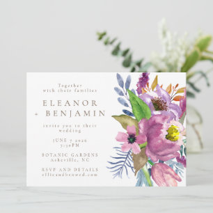 Invitación Morado Jardín Floral Minimalista Todo En Un Boda