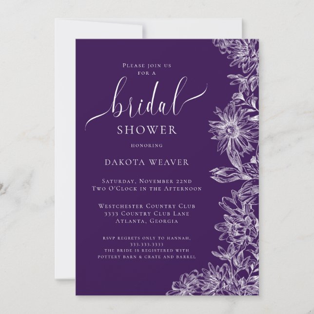 Invitación Morado Jewel Tones Floral Bridal Shower (Anverso)