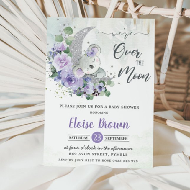 Invitación Morado Koala Terminamos el Chica de la Luna Baby S (Subido por el creador)