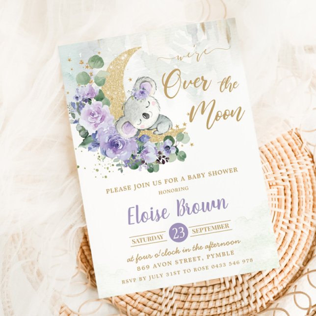 Invitación Morado Koala Terminamos el Chica de la Luna Baby S (Subido por el creador)