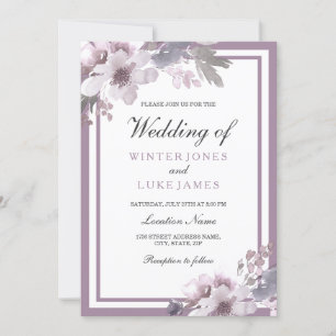 Invitación Morado Lavanda Floral acuarela Elegante Boda