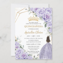 Morado Lavanda Floral Princesa Oro Quinceañera