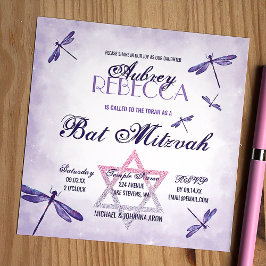 Invitación Morado, Lavender Dragonflies Bat Mitzvah