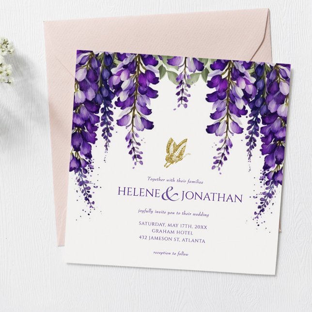 Invitación Morado Lavender Floral Watercolor Boho Boda (Subido por el creador)