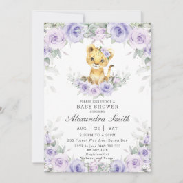 Invitación Morado Lilac Floral Cubo de León Chica Baby Shower