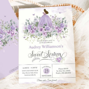 Invitación Morado Lilac Floral Dulce Dieciséis Aniversario