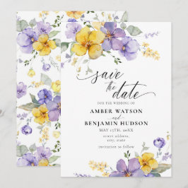 Invitación Morado Lilac Lavender Floral Amarilla Salvar La Fe