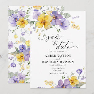 Invitación Morado Lilac Lavender Floral Amarilla Salvar La Fe