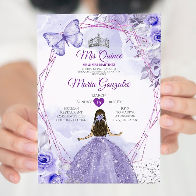 Invitación Morado Lilac Mis Quince 15 Anos Crown Quinceañera (Subido por el creador)