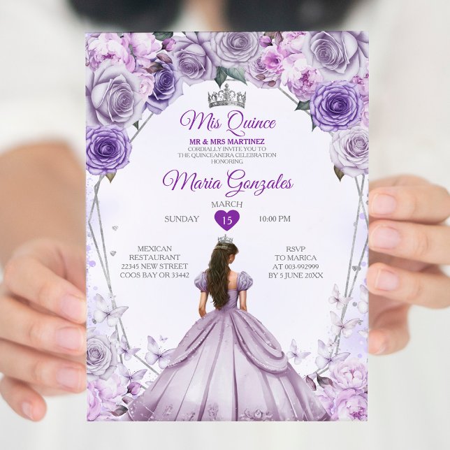 Invitación Morado Lilac Mis Quince 15 Anos Crown Quinceañera (Subido por el creador)