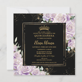 Invitación Morado Lilac Rosa Floral Oro Quinceanera Dulce 16