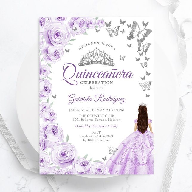 Invitación Morado Lilac Watercolor Floral Quinceanera (Subido por el creador)