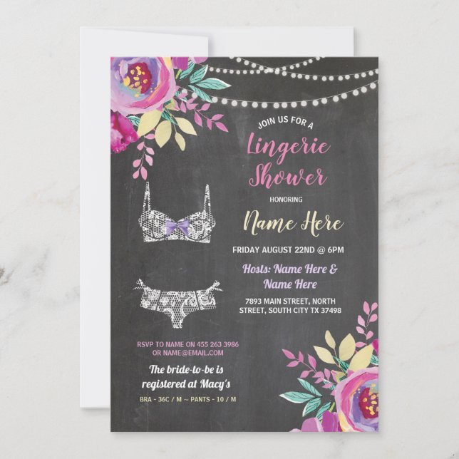 Invitación Morado Lingerie Shower Bow Panties Bra Invite (Anverso)