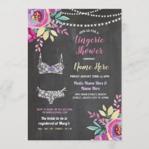 Invitación Morado Lingerie Shower Bow Panties Bra Invite
