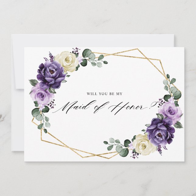 Invitación Morado marfil oro ¿Serás mi empleada de honor? (Anverso)