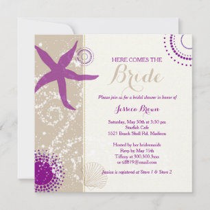 Invitación Morado Marfil Taupe Beach Bridal Shower