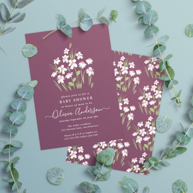 Invitación Morado margarita floral elegante hermosa ducha beb (Subido por el creador)