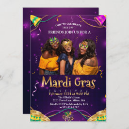 Invitación Morado | Mascarada verde azulada mascara al Fiesta