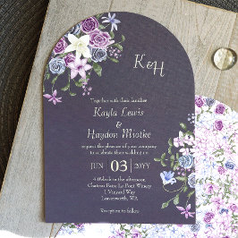 Invitación Morado moderno, azul, Rosa gris boda en el jardín