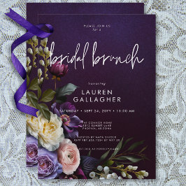 Invitación Morado morado oscuro y brunch floral crema