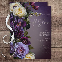 Invitación Morado morado oscuro y ducha de novia floral de la