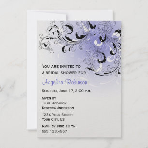Invitación Morado Negro Abstract Swirls Bridal Shower Invitat