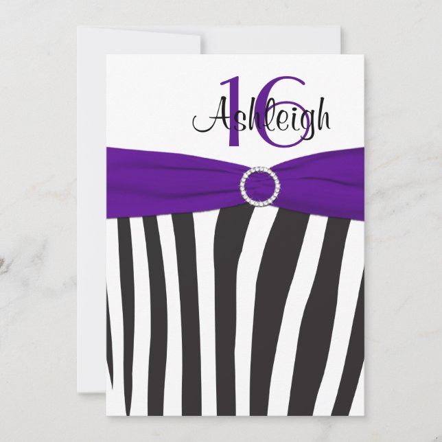 Invitación Morado, negro, blanco invito de cumpleaños 16º ceb (Anverso)