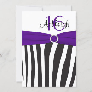 Invitación Morado, negro, blanco invito de cumpleaños 16º ceb